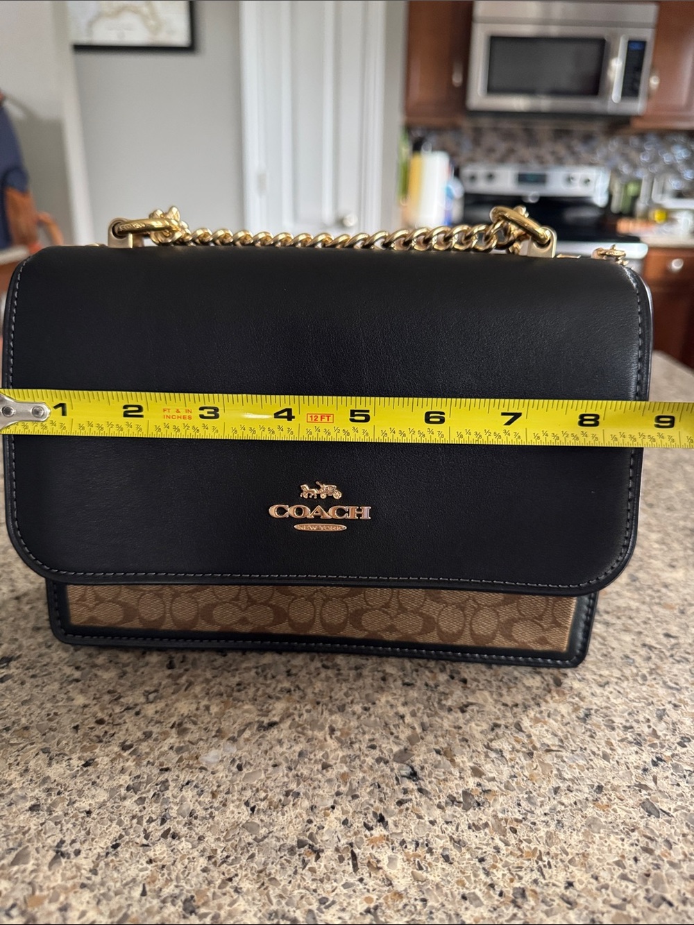 Coach Black Leather & Tan Signature Canvas Shoulder Bag with Gold Hardware - Picture 14 of 17